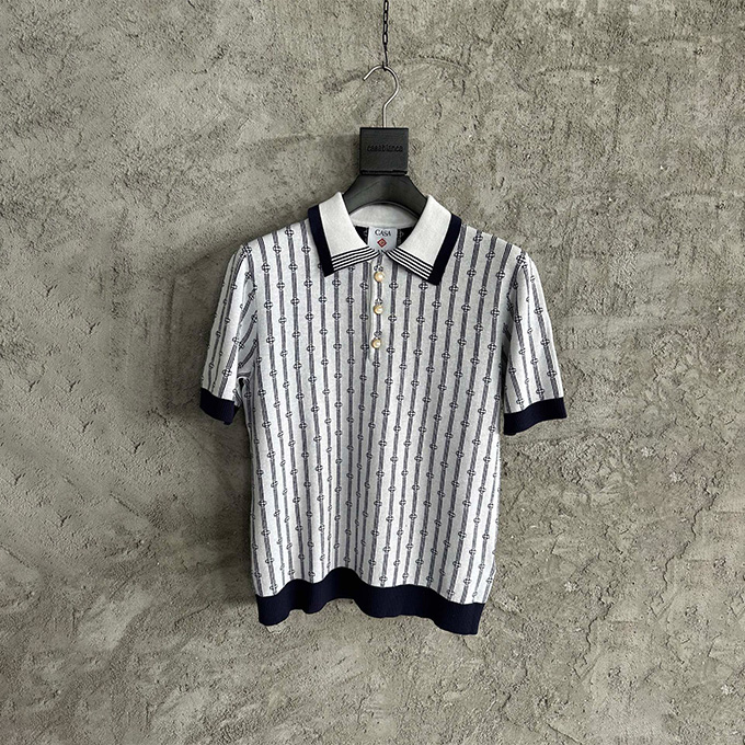 casablanca striped knit polo shirt